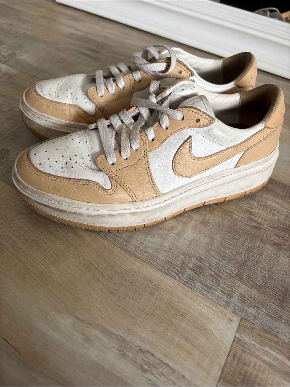 Nike White and Tan Low-Top Leather Sneakers